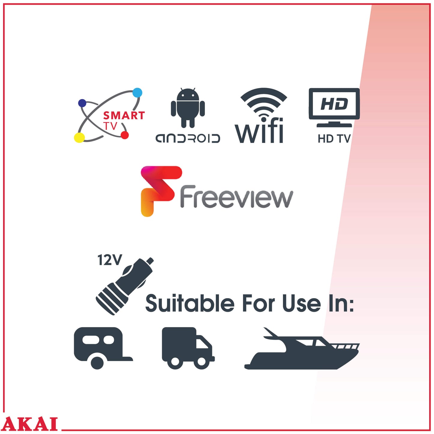 12 V Akai 24" HD Led S2 Sat Smart TV Android 11